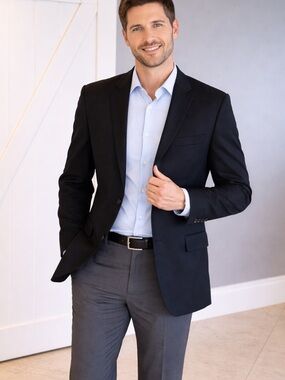 Men's Classic  Navy 100% wool Blazer - Tailored Fit